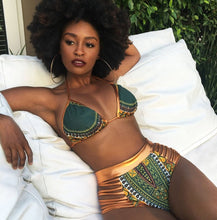 Load image into Gallery viewer, 2021 New African Print Two-Pieces Bath Suits Bikini Set Sexy Geometric Swimwear Swimsuit Gold High Waist Swimming Suit