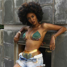 Load image into Gallery viewer, 2021 New African Print Two-Pieces Bath Suits Bikini Set Sexy Geometric Swimwear Swimsuit Gold High Waist Swimming Suit