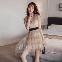 Load image into Gallery viewer, 2021 New Arrival Fashion Elegant Party Dress Women Sexy Perspective Mesh Temperament Cascading Ruffle Mesh Polka Dot Mini Dress