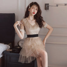 Load image into Gallery viewer, 2021 New Arrival Fashion Elegant Party Dress Women Sexy Perspective Mesh Temperament Cascading Ruffle Mesh Polka Dot Mini Dress