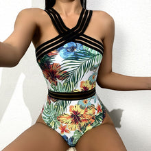 Load image into Gallery viewer, 2021 New Arrival Swimsuit Green Leaf Printing Split Bikini Swimming Suit for Women High Waist  2 Piece Swimsuit
