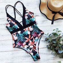 Load image into Gallery viewer, 2021 New Arrival Swimsuit Women One Piece Swimwear Floral Printed Monokini Cut Out Bathing Suit Bodysuit Beach Wear Flower
