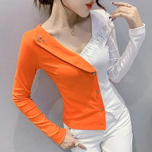 Load image into Gallery viewer, 2021 New Autumn Long Sleeve Women&#39;s T-Shirt Fashion Casual V-Neck Diamond Tops Plus Size V-Neck Women Clothing