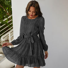 Load image into Gallery viewer, 2021 New Autumn O-neck Dress Women Printing Long-Sleeve Casual Loose Dot Plue Size Dress Elegant Lace Up Party Mini Dresses