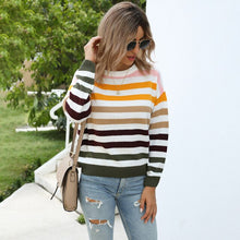 Load image into Gallery viewer, 2021 New Autumn Winter Knitted Striped Pullovers Sweater Women O-neck Sweet Color Matching Sweater Top