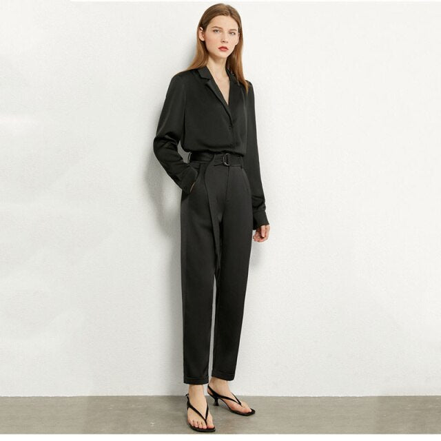 2021 New Autumn Woman Fashion Business Set Office Ladies Suits Women Slim Lapel Loose Chiffon Blouse Long Pants Two Piece Suits