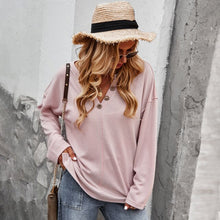 Load image into Gallery viewer, 2021 New Autumn Women Solid Thin Sweaters Pullovers Casual Knitted Loose Sweater Women Lady Button V-Neck Pull Jumpers Shirt