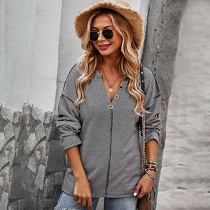 2021 New Autumn Women Solid Thin Sweaters Pullovers Casual Knitted Loose Sweater Women Lady Button V-Neck Pull Jumpers Shirt
