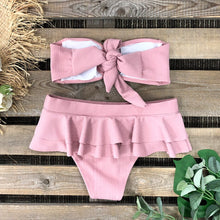 Load image into Gallery viewer, 2021 New Bandear Push Up Bikini Set For Women Ribbed Ruffle Bottom Brazilian Biquini Velvet Summer Swimwear Bathing Suit Pink