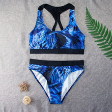Load image into Gallery viewer, 2021 New Bikini Split Print Sports Conservative Swimsuit 2 Piece Sets Viquinis Mujer Swimming Suit for Women High Waist