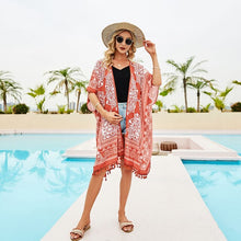 Load image into Gallery viewer, 2021 New Bohemian Summer Mid-Length Chiffon Beach Top Floral Pattern Sunscreen Clothing