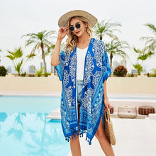 Load image into Gallery viewer, 2021 New Bohemian Summer Mid-Length Chiffon Beach Top Floral Pattern Sunscreen Clothing