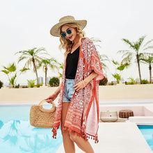 Load image into Gallery viewer, 2021 New Bohemian Summer Mid-Length Chiffon Beach Top Floral Pattern Sunscreen Clothing