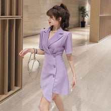 Load image into Gallery viewer, 2021  New Casual Summer Dress Collar Dress Thin Irregular Waist Design Goddess Office Style Short Sleeve Sexy Suit Dress