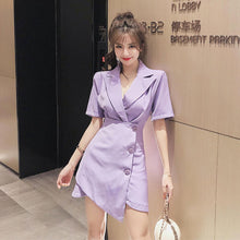 Load image into Gallery viewer, 2021  New Casual Summer Dress Collar Dress Thin Irregular Waist Design Goddess Office Style Short Sleeve Sexy Suit Dress