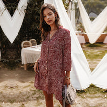 Load image into Gallery viewer, 2021 New Casual Summer Dress Women Single Breasted Dot Print Above Knee Mini V-neck Three Quarter Sleeve Dress