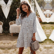 Load image into Gallery viewer, 2021 New Casual Summer Dress Women Single Breasted Dot Print Above Knee Mini V-neck Three Quarter Sleeve Dress