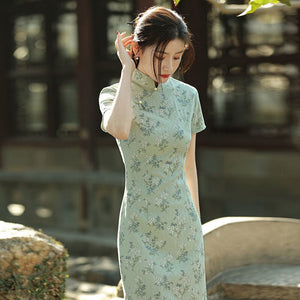 2021 New Chinese Qipao Cheongsam Summer Young Style Improved Dress Yellow Daily Girl Retro Temperament New Evening Party Gown