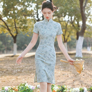 2021 New Chinese Qipao Cheongsam Summer Young Style Improved Dress Yellow Daily Girl Retro Temperament New Evening Party Gown