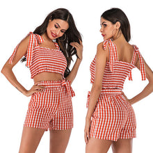 Load image into Gallery viewer, 2021 New Fashion Home Holiday Summer Plaid Vest Suit Women Two-Piece Shorts