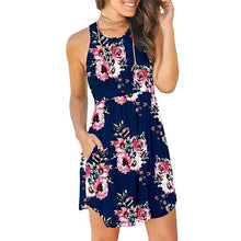 Load image into Gallery viewer, 2021 New  Floral Printed Dress Women Sleeveless O-Neck Prairie Chic Beach Dress Summer Casual Mini Boho Sundress Femme
