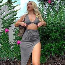 Load image into Gallery viewer, 2021 New Folds Slim Navel Crop Tank Top Long Length Skirt Outfit For Women Sleeveless Fashion Solid Sexy Skirt Set