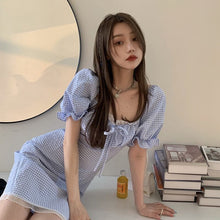 Load image into Gallery viewer, 2021 New French Minority Sweet Salt Plaid Dress for Women Summer Square-Neck Cinched Slimming Student Dress