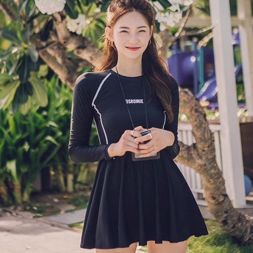 2021 New Korean One Piece Swimsuit Solid Push Up Swimwear Swim Skirt Summer Beach Wear Padded Bathing Suit Swimskirt