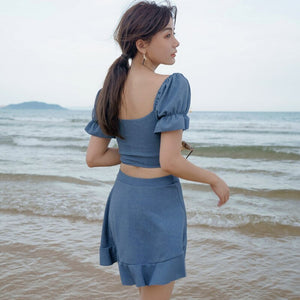 2021 New Korean Sexy Bikini Women Push Up Padded Swimsuit Female Bathers Bathing Suit Beach Swimwear Swimskirt
