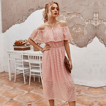 Load image into Gallery viewer, 2021 New Ladies Elegant Summer Lace Off The Shoulder Dress Women Casual Slash Neck Solid High Waist Mid-calf Dress