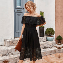 Load image into Gallery viewer, 2021 New Ladies Elegant Summer Lace Off The Shoulder Dress Women Casual Slash Neck Solid High Waist Mid-calf Dress