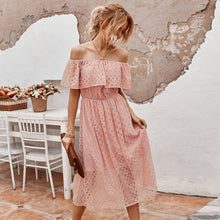 Load image into Gallery viewer, 2021 New Ladies Elegant Summer Lace Off The Shoulder Dress Women Casual Slash Neck Solid High Waist Mid-calf Dress