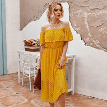 Load image into Gallery viewer, 2021 New Ladies Elegant Summer Lace Off The Shoulder Dress Women Casual Slash Neck Solid High Waist Mid-calf Dress