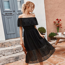 Load image into Gallery viewer, 2021 New Ladies Elegant Summer Lace Off The Shoulder Dress Women Casual Slash Neck Solid High Waist Mid-calf Dress