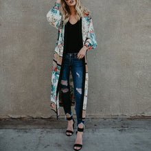 Load image into Gallery viewer, 2021 New Long Kimono Cardigan Womens Blouse Belt Bandage Shawl Print Casual Kimono Cardigan Top Bikini Cover Up Blouse Beachwear