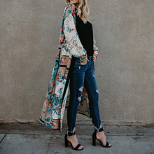 Load image into Gallery viewer, 2021 New Long Kimono Cardigan Womens Blouse Belt Bandage Shawl Print Casual Kimono Cardigan Top Bikini Cover Up Blouse Beachwear