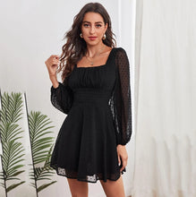 Load image into Gallery viewer, 2021 New Long Sleeve Square Neck Summer Autumn Black  Dress Women Sexy White Elegant Short Mini Party Dresses Vestidos Sundress