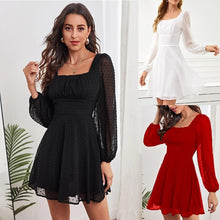 Load image into Gallery viewer, 2021 New Long Sleeve Square Neck Summer Autumn Black  Dress Women Sexy White Elegant Short Mini Party Dresses Vestidos Sundress