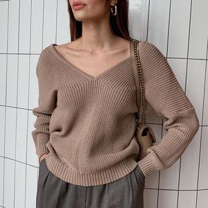 2021 New Long Sleeve White Warm Sweaters for Women Oversized V Neck Sweater Knitted Autumn Winter Blue Thick Knit Jumper Mujer