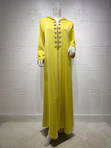 2021 New Muslim Robe Diamond Ribbon Dress Abaya Dubai Islamic Women's Clothing Ethnic Hooded Turkish Dress Woman
