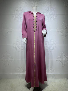2021 New Muslim Robe Diamond Ribbon Dress Abaya Dubai Islamic Women's Clothing Ethnic Hooded Turkish Dress Woman