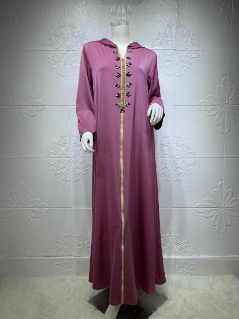 2021 New Muslim Robe Diamond Ribbon Dress Abaya Dubai Islamic Women's Clothing Ethnic Hooded Turkish Dress Woman