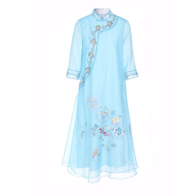 2021 New Plus size Chinese Style Hanfu Dress for Elegant Women  Embroidery Improved Cheongsam Traditional Robe Dress M-4XL