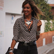 Load image into Gallery viewer, 2021 New Polka Dot Blouse Women Turn Down Collar 3/4 Sleeve Shirts Plus Size Clothes Streetwear Black Blouse Women XXL