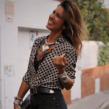 Load image into Gallery viewer, 2021 New Polka Dot Blouse Women Turn Down Collar 3/4 Sleeve Shirts Plus Size Clothes Streetwear Black Blouse Women XXL