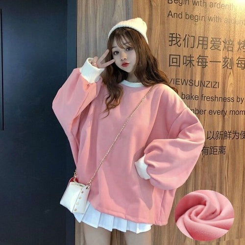2021 New Primary School Girls Korean Style Loose Velvet Padded Thickened Cute Ins Internet Celebrity Same Style Sweatershirt