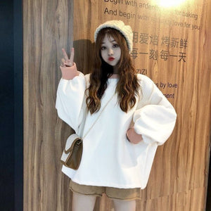 2021 New Primary School Girls Korean Style Loose Velvet Padded Thickened Cute Ins Internet Celebrity Same Style Sweatershirt