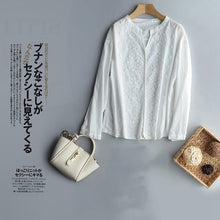 Load image into Gallery viewer, 2021 New Pure Cotton Long-sleeved Shirt Korean Style Temperament All-match V-neck Hollow Embroidered White Tops