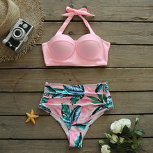 Load image into Gallery viewer, 2021 New Push Up Sexy Bikini Set High Waist Swimwear Women Swimsuit Female Halter Bathing Suit  Leaf Print 2 Pieces Beachwear