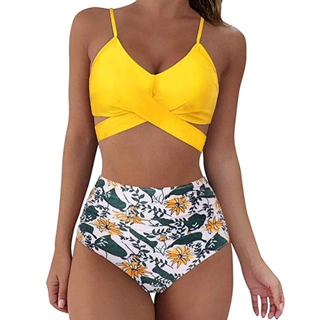 2021 New Sexy High Waist Bikini Cross Swimwear Women Push Up Swimsuit Female Plus Size Bikini Set Bather Bathing Suit Beachwear